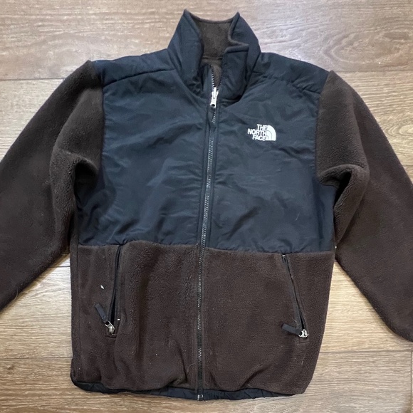 The North Face Boys Denali Fleece Brown/Black Sz XL Fall Winter Jacket - Picture 1 of 13